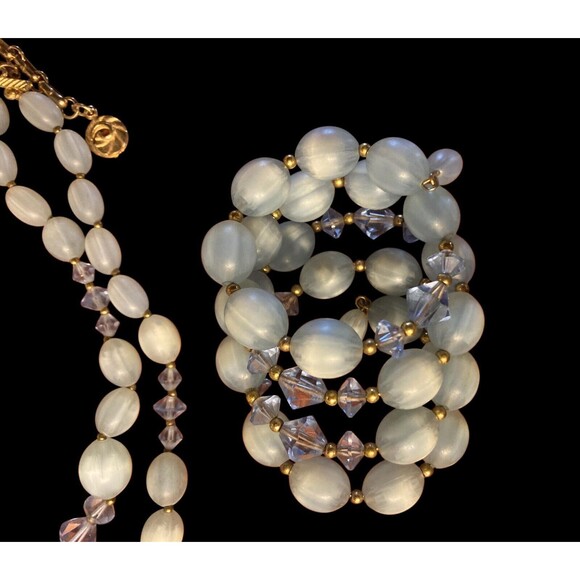 Signed LISNER Vintage Necklace and Bracelet Blue Thermoset Bead Retro Crystal - Picture 3 of 6